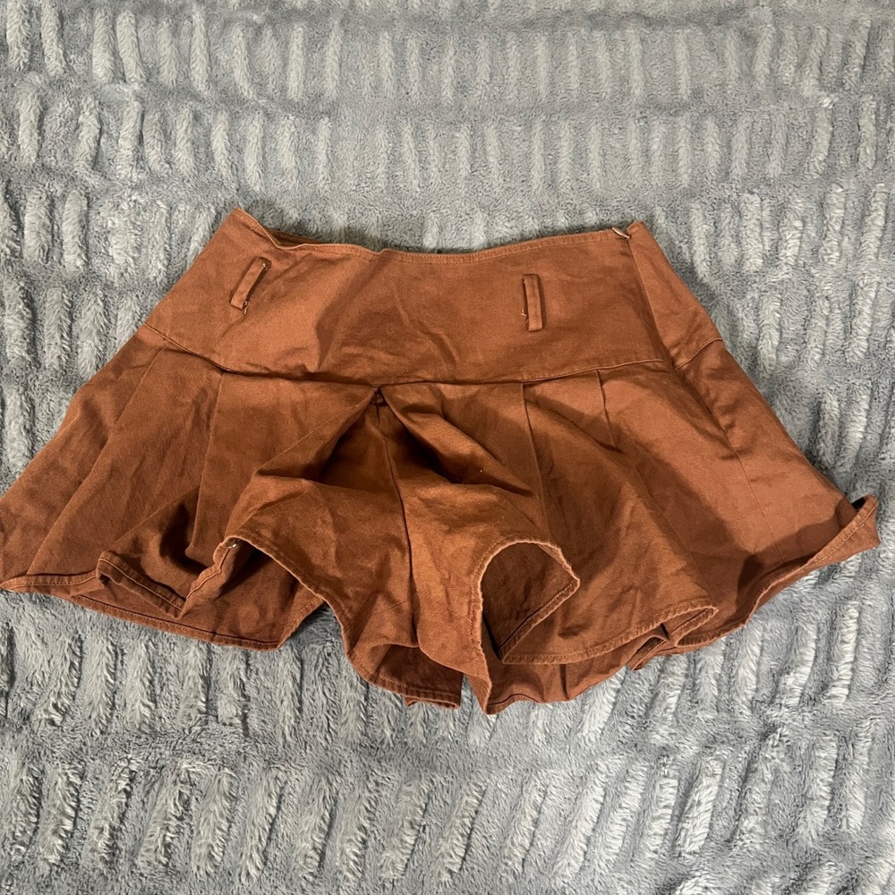 Maeve Pleated Skater Skirt Skort Brown Cotton Blend Women US 8
